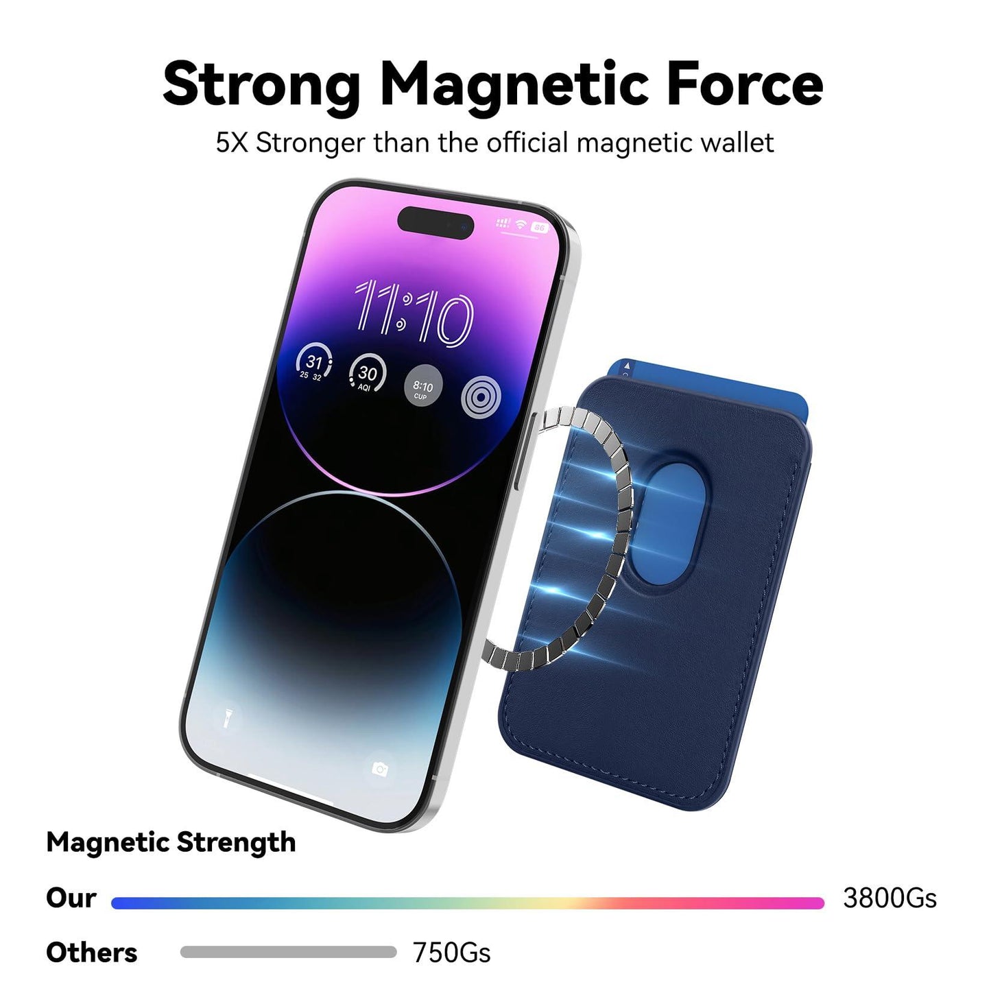 KRTALS Magnetic Wallet Cell Phone Card Sleeves for Phone Case with Magnetic, Stronger Magnetics RFID Leather Phone Wallet Stick on Series of iPhone 17/16/15/14/13/12 Pro/Promax, Indigo Blue