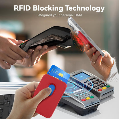 KRTALS Stronger Magnetic RFID Leather Mag-Safe Card Holder for iPhone 16 Series, Mag-Safe Accessories Stick on Series of iPhone 17/16/15/14/13/12 and Pro/Promax, Red