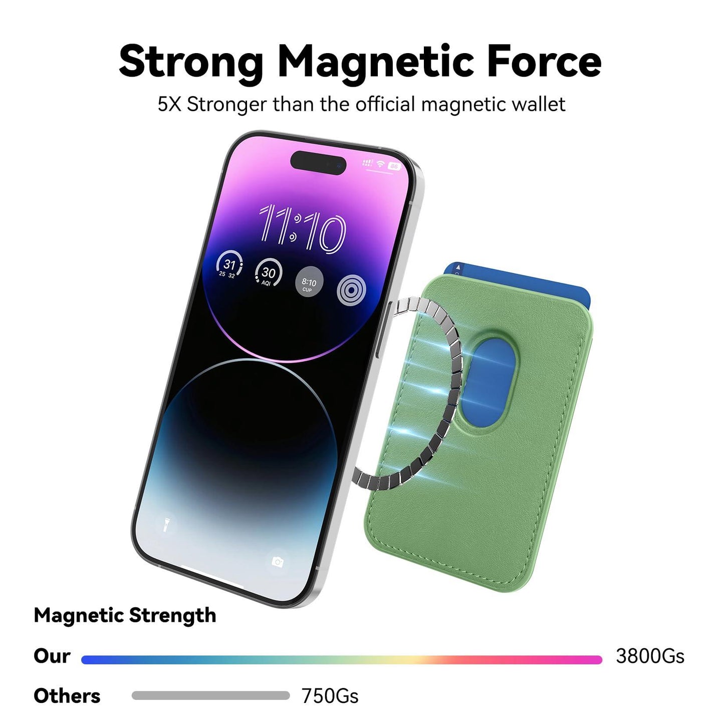 KRTALS Stronger Magnetic RFID Leather Mag-Safe Card Holder for iPhone 17 Series, Mag-Safe Accessories Stick on Series of iPhone 17/16/15/14/13/12 and Pro/Promax, Light Green