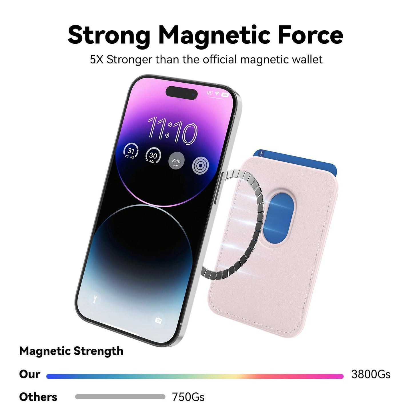 KRTALS Magnetic Wallet Cell Phone Card Holder for Phone Case, Stronger Magnetic RFID Leather Phone Wallet Stick on Series of iPhone 17/16/15/14/13/12 and Pro/Promax, Light Pink