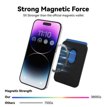 KRTALS Stronger Magnetic RFID Leather Mag-Safe Card Holder for iPhone 16 Series, Mag-Safe Accessories Stick on Series of iPhone 17/16/15/14/13/12 and Pro/Promax, Black