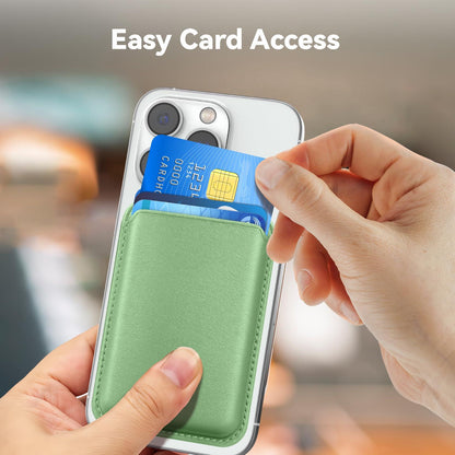 KRTALS Stronger Magnetic RFID Leather Mag-Safe Card Holder for iPhone 17 Series, Mag-Safe Accessories Stick on Series of iPhone 17/16/15/14/13/12 and Pro/Promax, Light Green