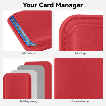 KRTALS Stronger Magnetic RFID Leather Mag-Safe Card Holder for iPhone 16 Series, Mag-Safe Accessories Stick on Series of iPhone 17/16/15/14/13/12 and Pro/Promax, Red