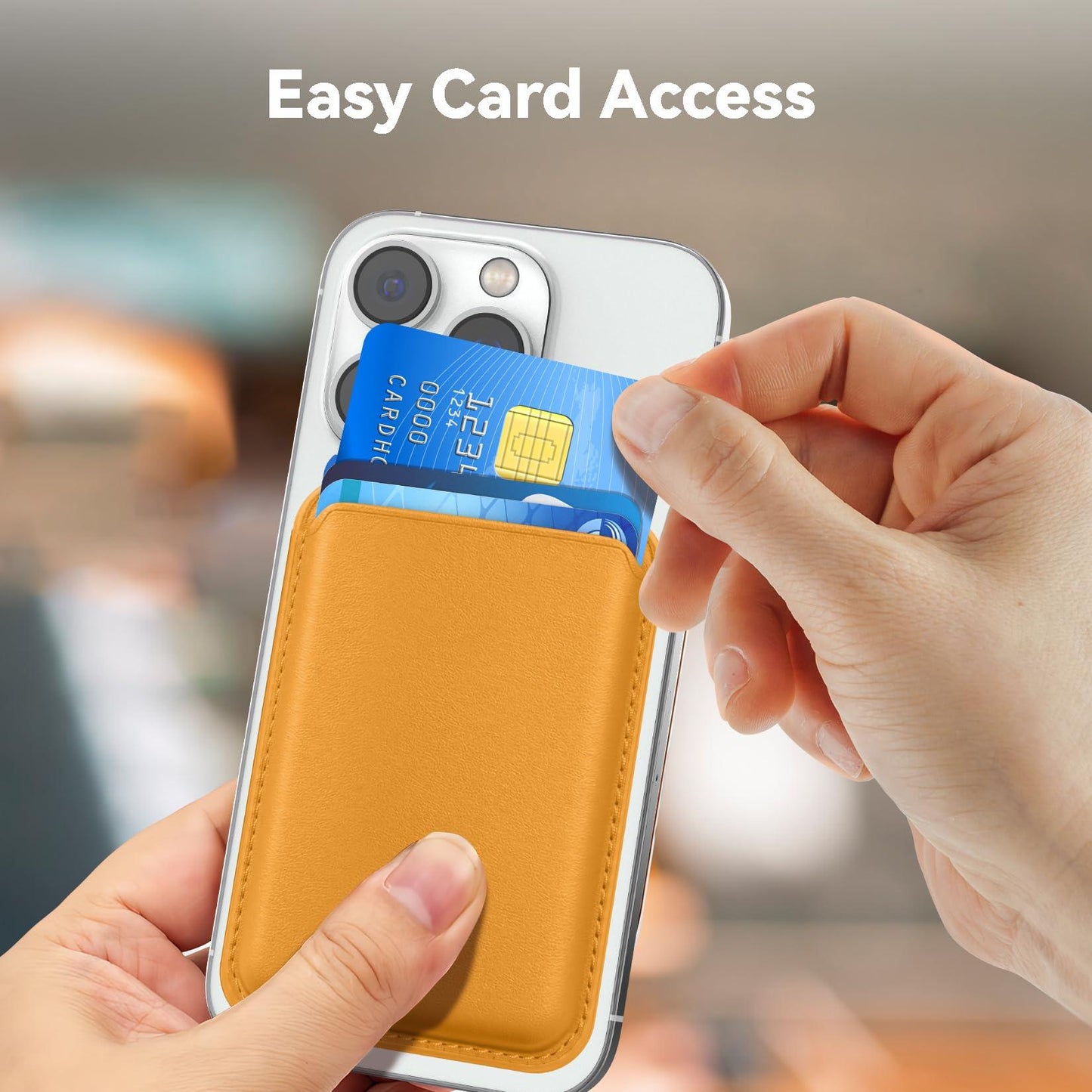 KRTALS Magnetic Mag-safe Wallet Cell Phone Card Holder for iPhone 15 Series, Stronger Magnetic RFID Leather Phone Wallet Stick on Series of iPhone 17/16/15/14/13/12 Pro/Promax, Yellow