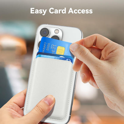 KRTALS Stronger Magnetic RFID Leather Mag-Safe Card Holder for iPhone 16 Series, Mag-Safe Accessories Stick on Series of iPhone 17/16/15/14/13/12 and Pro/Promax, White
