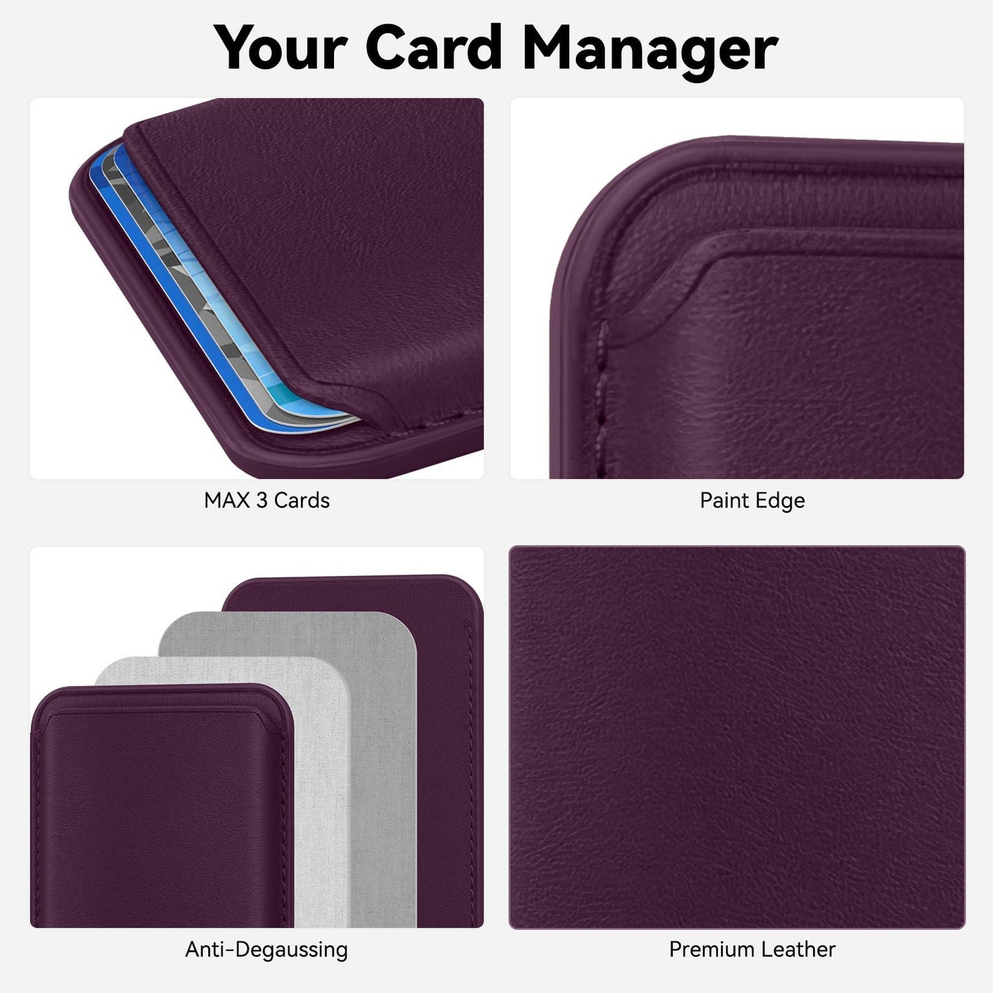 KRTALS Magnetic Wallet Cell Phone Card Holder for Phone Case with Mag-Safe, Stronger Magnetic RFID Leather Phone Wallet Stick on Series of iPhone 17/16/15/14/13/12 and Pro/Promax, Cherry