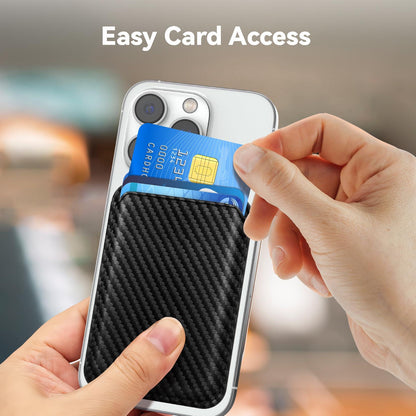 KRTALS Magnetic Cell Phone Card Holder for Phone Case with Mag Safe, Stronger Magnetic RFID Leather Phone Wallet Stick on Series of iPhone 17/16/15/14/13/12 and Pro/Promax, Carbon Fiber Black